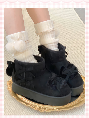 ［靴］ロリータ リボン スノーブーツ【E120L1】