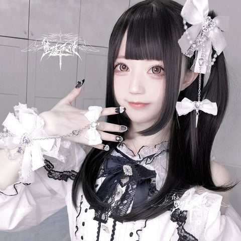 ［ファッション］地雷系 リボンラインストーンチェーン ブレスレット【H6KP1S】