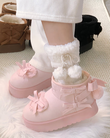 ［靴］ロリータ リボン スノーブーツ【E120L1】