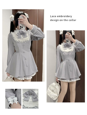 ［ファッション］XS-4L 地雷系 フリル ワンピース+パンツ セットアップ【EDZ1UM】