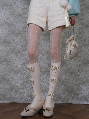 ［ファッション］リボン ビジュー ハイソックス 靴下【DVXD94】