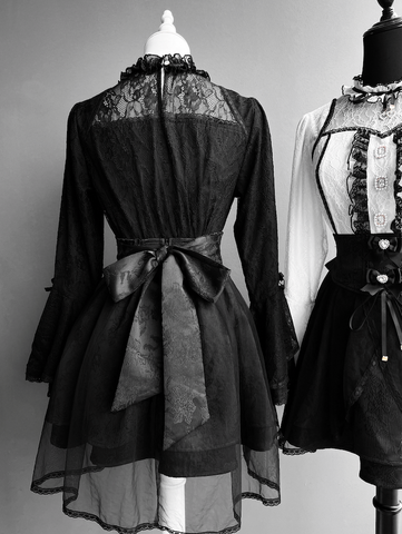 ［ファッション］地雷系 レースフレアスリーブブラウス+スカート【蚀月姬】