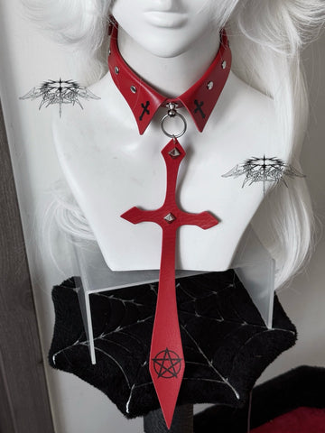 ［ファッション］パンク クロス フェイクレザー ネクタイ【7NZDFH】