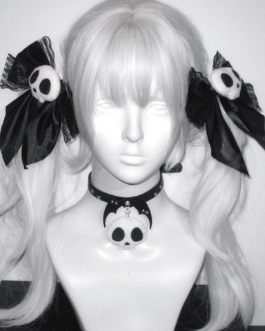 ［ファッション］サブカル スカル リボン ヘアピン チョーカー【T6TH6B】