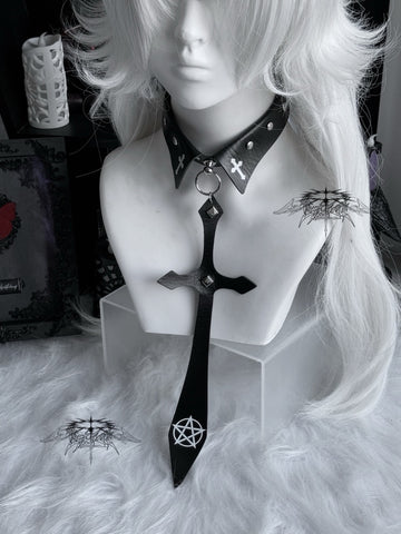 ［ファッション］パンク クロス フェイクレザー ネクタイ【7NZDFH】