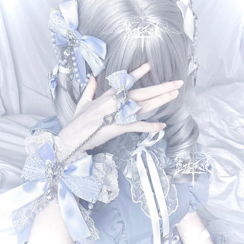 ［ファッション］地雷系 リボンラインストーンチェーン ブレスレット【H6KP1S】