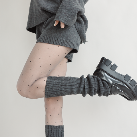 ［靴下］カラー ニット レッグウォーマー【35XSBQ】