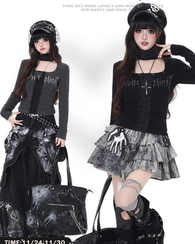 ［ファッション］Y2Kゴシックスリムトップス【YL9TPO】