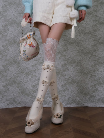 ［ファッション］リボン ビジュー ハイソックス 靴下【DVXD94】