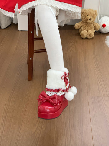 ［靴］ロリータ ラウンドトゥ ファー ショートブーツ【ZDPA35】