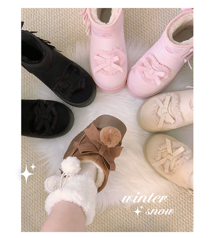 ［靴］ロリータ リボン スノーブーツ【E120L1】