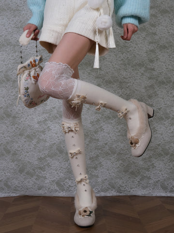 ［ファッション］リボン ビジュー ハイソックス 靴下【DVXD94】