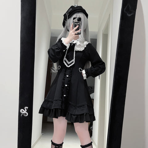 ［ファッション］S-4L 地雷系 レース ドッキング ワンピース【UK8PYU】