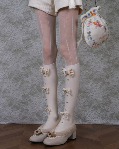 ［ファッション］リボン ビジュー ハイソックス 靴下【DVXD94】