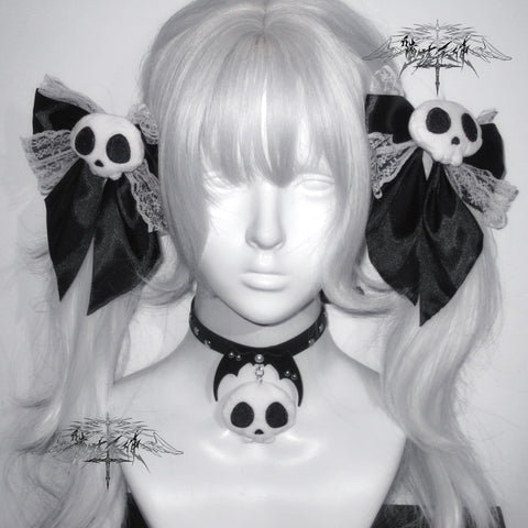 ［ファッション］サブカル スカル リボン ヘアピン チョーカー【T6TH6B】