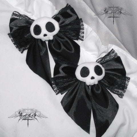 ［ファッション］サブカル スカル リボン ヘアピン チョーカー【T6TH6B】