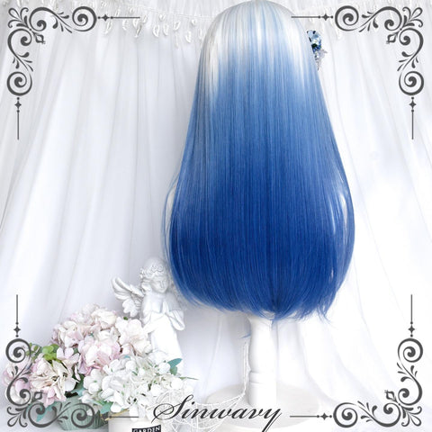 ［ウィッグ］ゴスロリ グラデーション ロングストレート【蓝瓷】