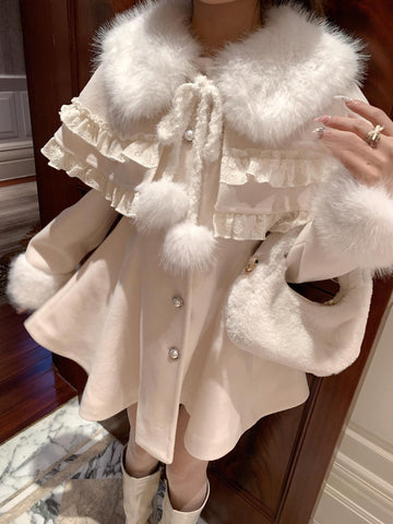 ［ファッション］ファーフレアピュアホワイトコート【VLQGRF】