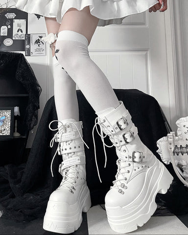 ［靴］サブカル ベルト 厚底 ミドルブーツ【3IX6FC】