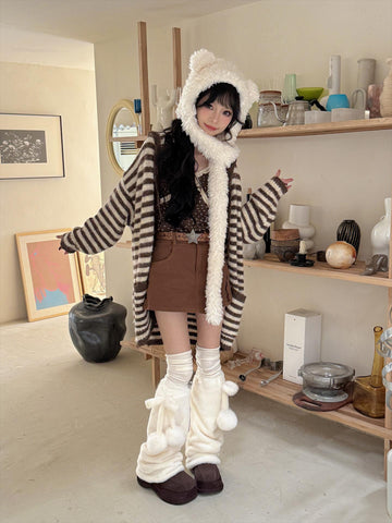 ［靴下］ポンポン ファー レッグウォーマー【31WT90】