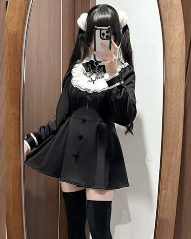 ［ファッション］XS-4L 地雷系 フリル ワンピース+パンツ セットアップ【EDZ1UM】