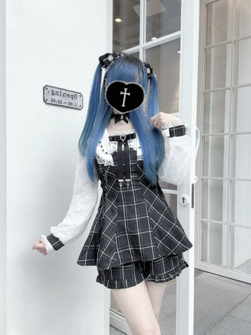 ［ファッション］地雷系 チェック レース ワンピース【4KHVSR】