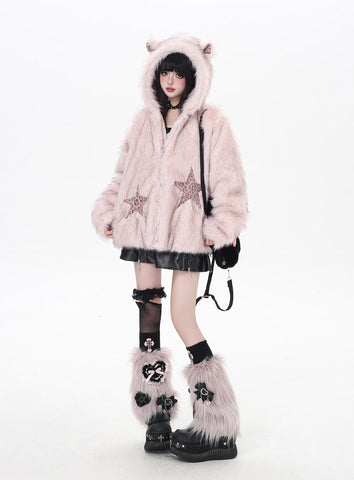 ［ファッション］ファーアニマルフードコート【0TUV9B】