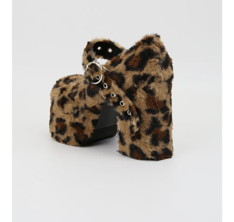 ［靴］エコファー ヒョウ柄 ハイヒール パンプス【6CK0X8】