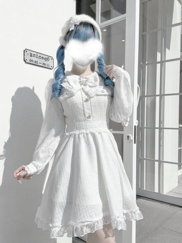 ［ファッション］地雷系 量産型 リボン ツイード ワンピース【1Q6IFD】