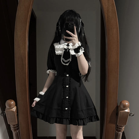 ［ファッション］S-4L 地雷系 レース ドッキング ワンピース【UK8PYU】