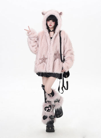 ［ファッション］ファーアニマルフードコート【0TUV9B】