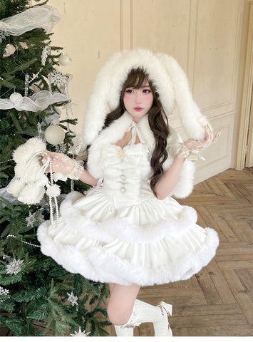 ［ファッション］ウサ耳ファーケープ＋ワンピース【FCD00T】