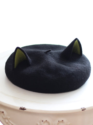 ［ファッション］猫耳 ウール ベレー帽【4EP8G8】