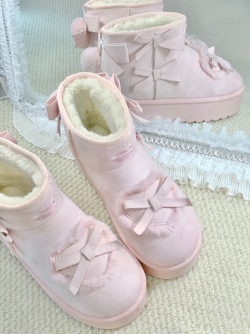 ［靴］ロリータ リボン スノーブーツ【E120L1】