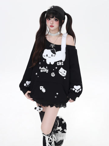 ［ファッション］キャットワンショルダートップス【6NQDTT】