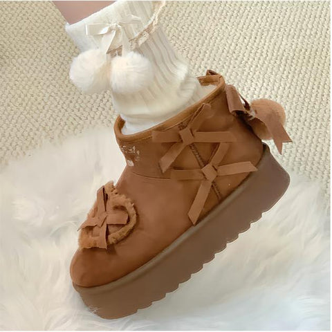 ［靴］ロリータ リボン スノーブーツ【E120L1】