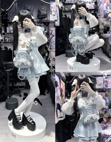 ［バッグ］地雷系 リボン 翼 リュック【F972RN】