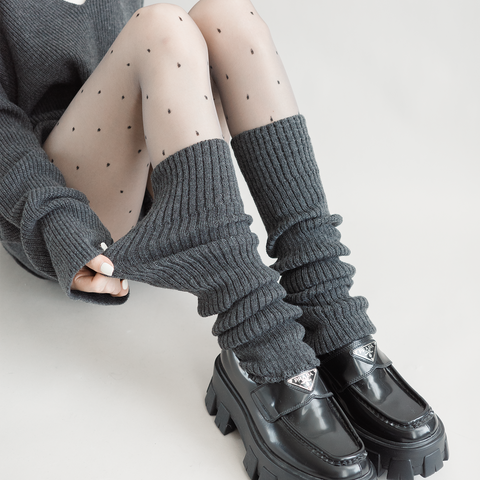 ［靴下］カラー ニット レッグウォーマー【35XSBQ】