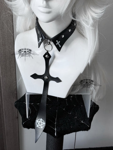 ［ファッション］パンク クロス フェイクレザー ネクタイ【7NZDFH】