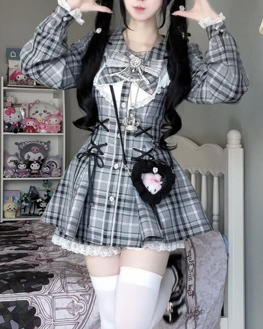 ［ファッション］地雷系 長袖 ワンピース+パンツ セットアップ【兔偶心事】