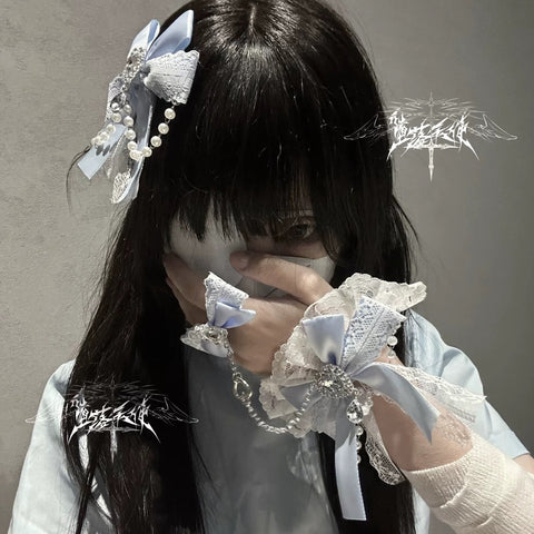 ［ファッション］地雷系 リボンラインストーンチェーン ブレスレット【H6KP1S】