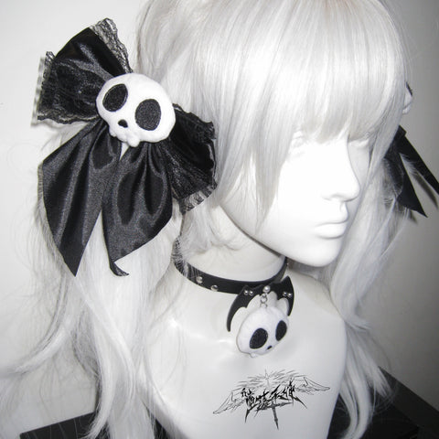 ［ファッション］サブカル スカル リボン ヘアピン チョーカー【T6TH6B】