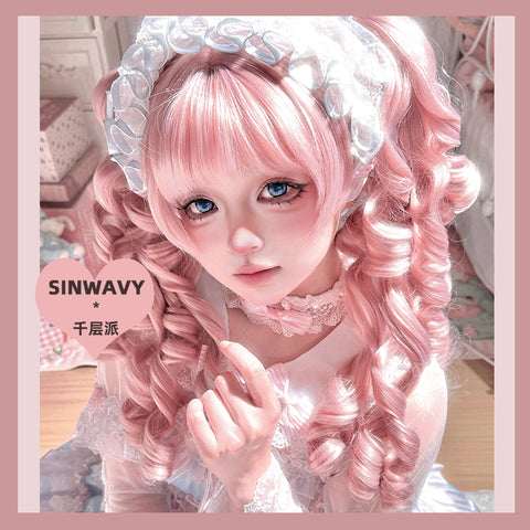 ［ウィッグ］ゴスロリ ピンク ツインテール 巻き髪【千层派】