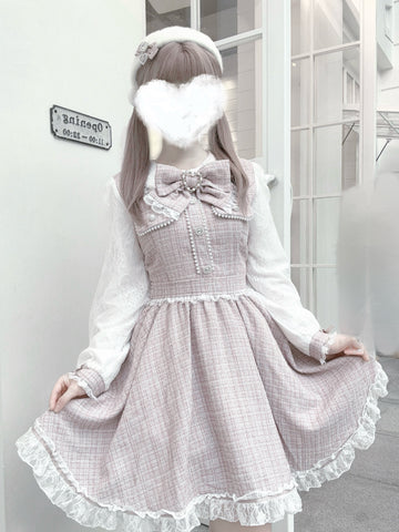 ［ファッション］地雷系 量産型 リボン ツイード ワンピース【1Q6IFD】