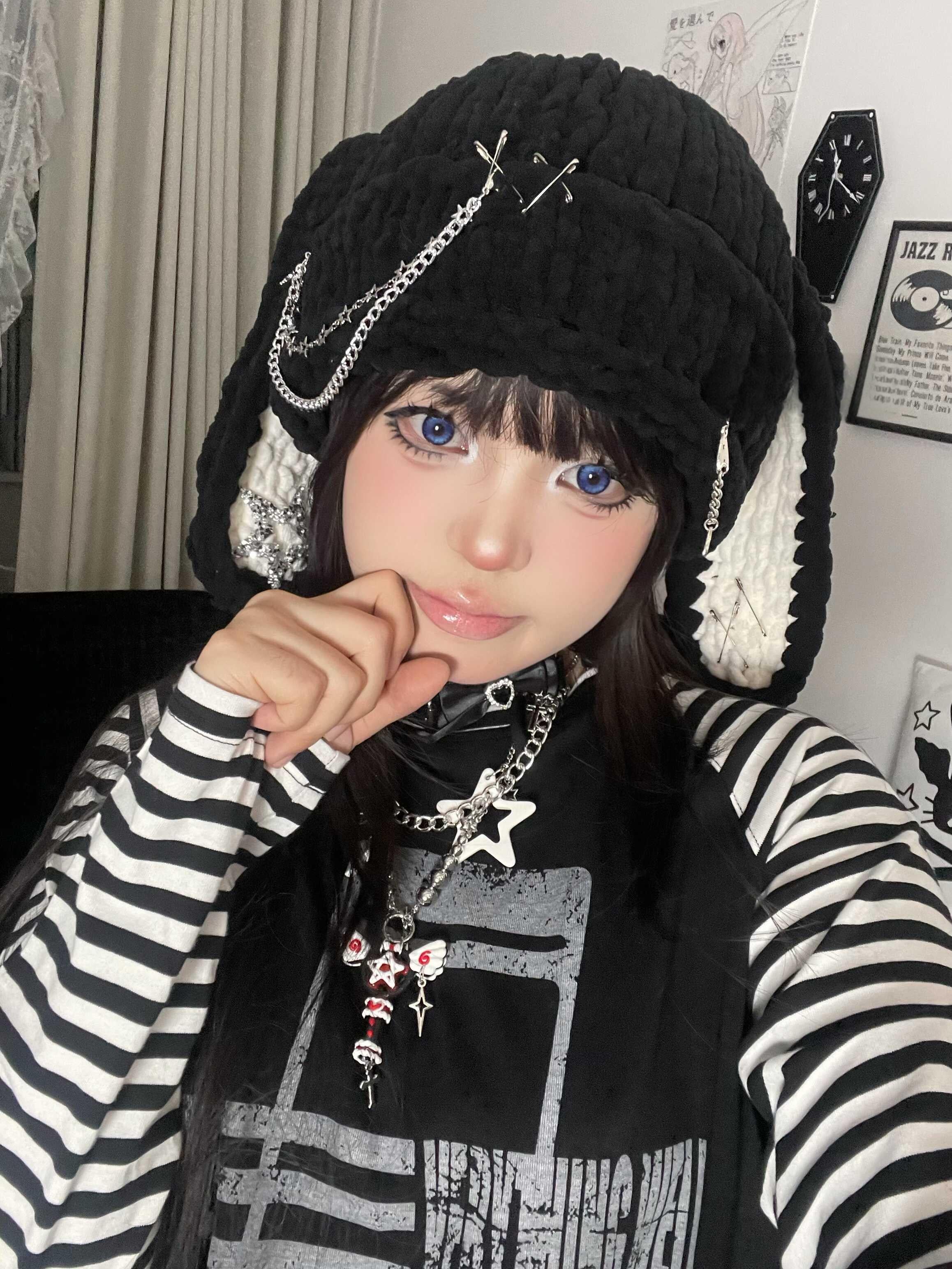 ファッション］パンク ウサギ耳 ニットキャップ【7NZDFH