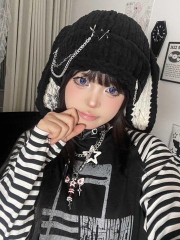 ［ファッション］パンク ウサギ耳 ニットキャップ【7NZDFH】