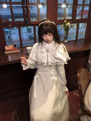 ［ファッション］レースアップエレガントケープドレス【LYM2VK】