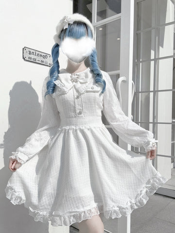 ［ファッション］地雷系 量産型 リボン ツイード ワンピース【1Q6IFD】