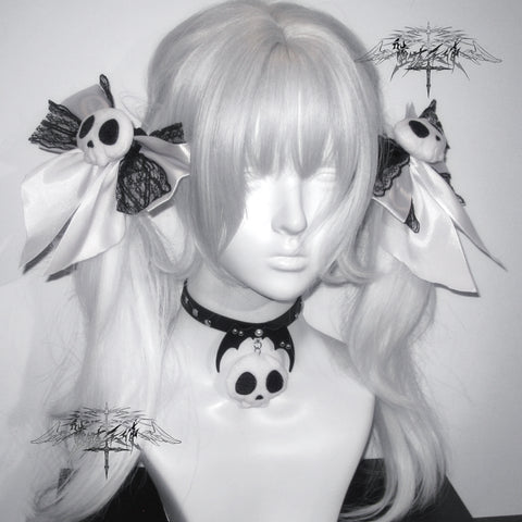 ［ファッション］サブカル スカル リボン ヘアピン チョーカー【T6TH6B】