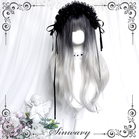 ［ウィッグ］ゴスロリ グラデーション ロングカール【墨银】